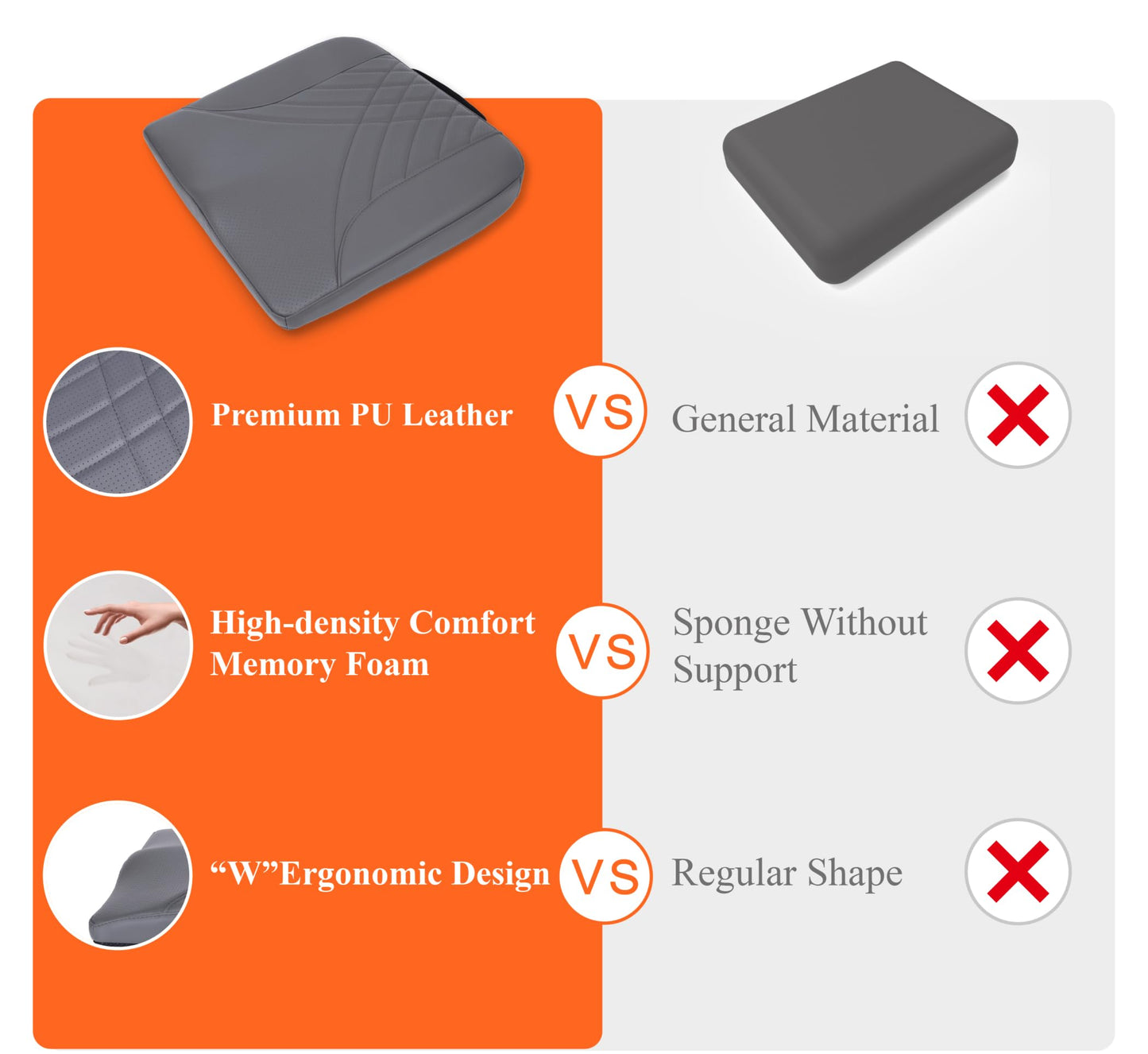 kingphenix Premium Car Seat Cushion, Memory Foam Driver Seat Cushion to Improve Driving View- Coccyx & Lower Back Pain Relief- Seat Cushion for Car, Truck, Office Chair (Dark Grey)