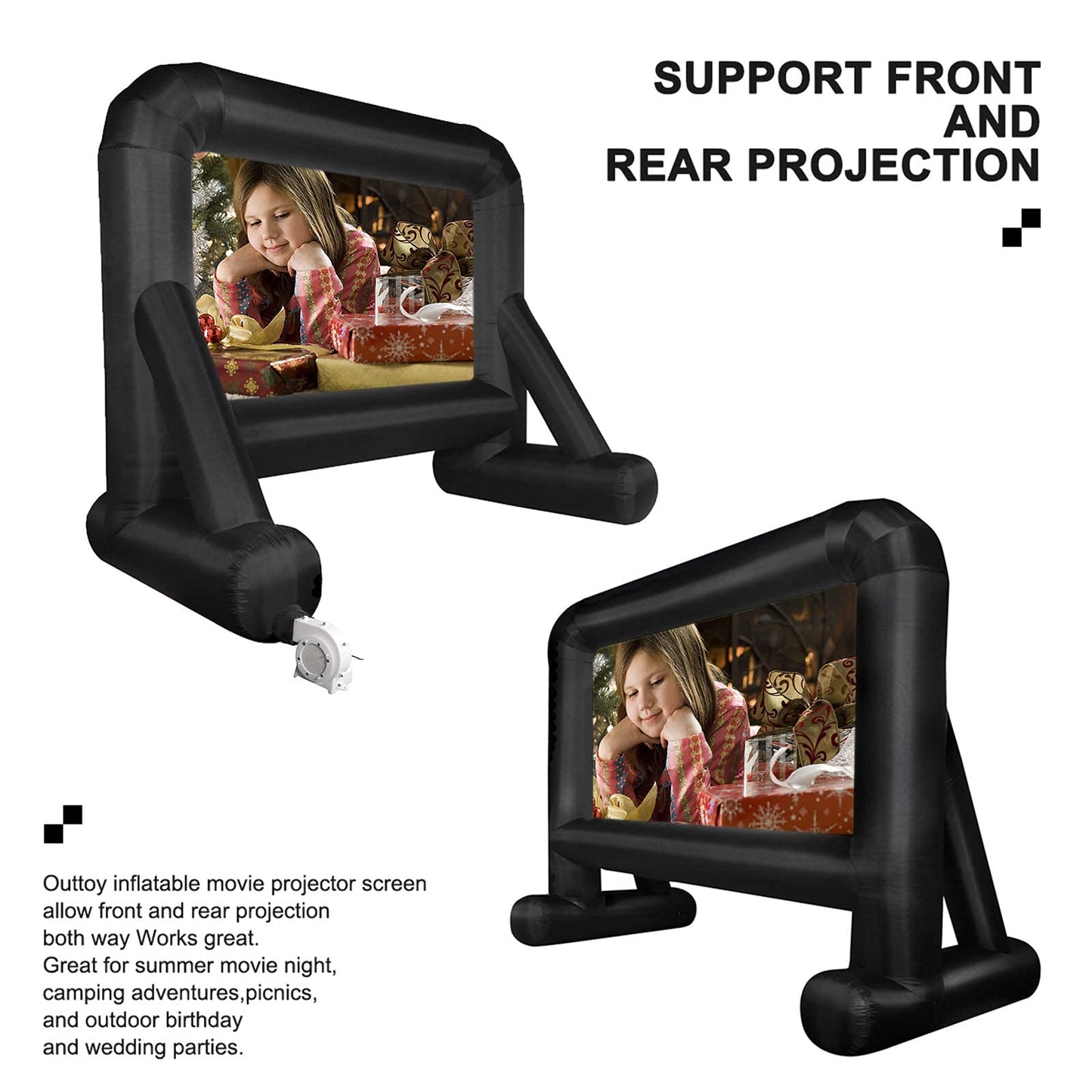 OUTTOY Inflatable/Blow Up Projection Screen with Quiet Fan and Storage Bag, Easy Set up, Mega for Outdoor, Backyard Movie Night, Theme Parties, Celebrations-16FT