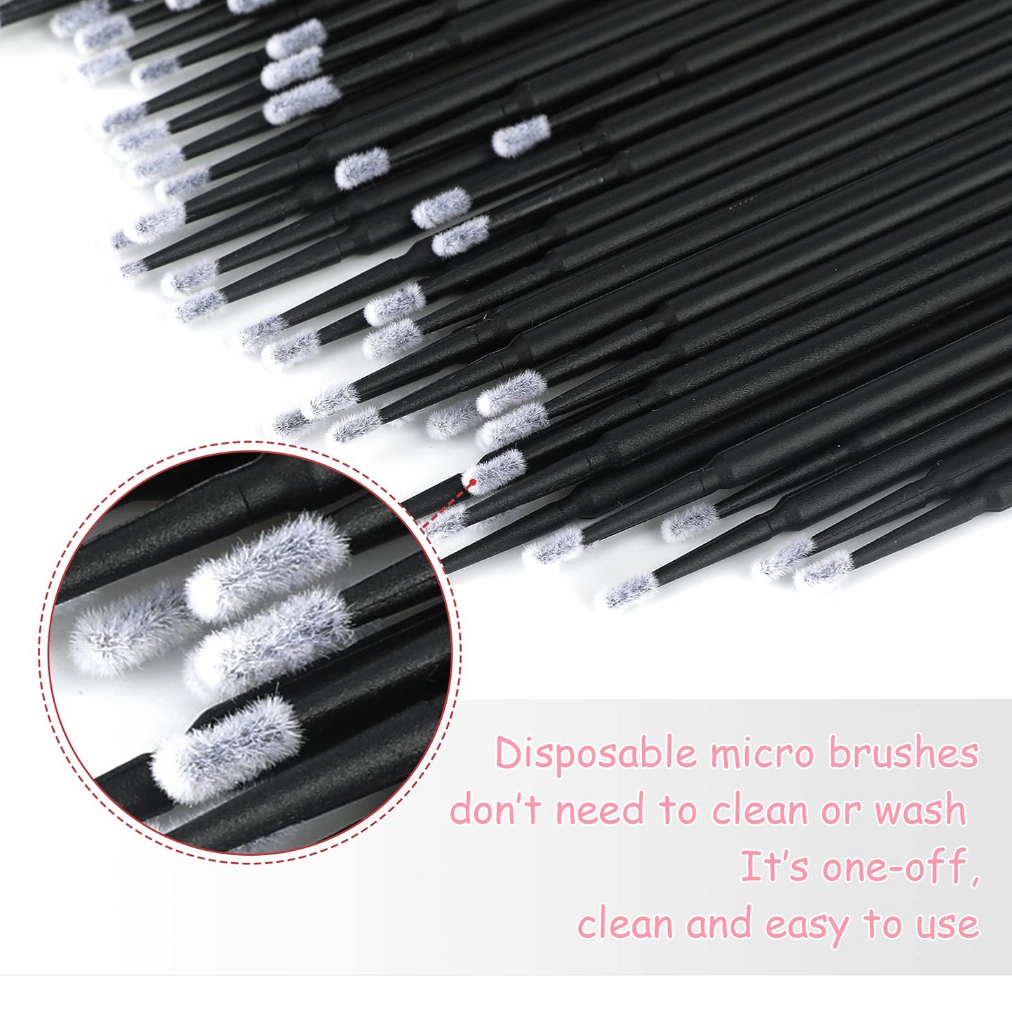 G2PLUS 500PCS Cotton Swabs, Black Disposable Micro Applicators Brush for Makeup and Personal Care, Micro Swabs for Eyelash Extensions, Nails, Eyeliner (Head Diameter: 2.5mm/0.098'')
