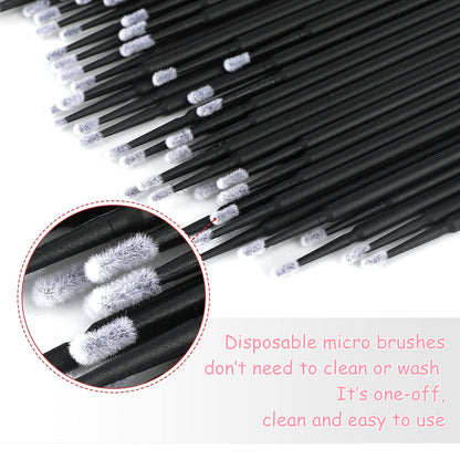 G2PLUS 500PCS Cotton Swabs, Black Disposable Micro Applicators Brush for Makeup and Personal Care, Micro Swabs for Eyelash Extensions, Nails, Eyeliner (Head Diameter: 2.5mm/0.098'')