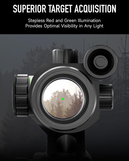 Hiram 1X30 4 MOA Green Red Dot Sight for Rifles with Green Laser, Picatinny Cantilever PEPR Mount
