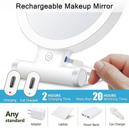 MIYADIVA 20X Magnifying Mirror with Light, Travel Magnifying Mirror, 1X/20X Vanity Mirror with Light, Adjustable Handle Travel Makeup Mirror, Touch Switch Light up Mirror for Plucking Eyebrows