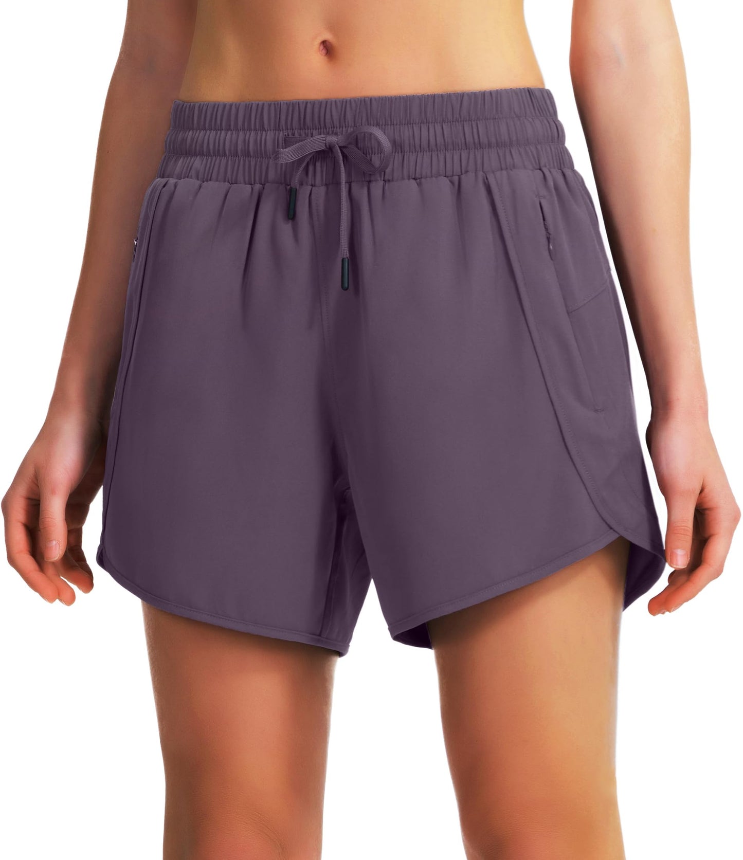 Ksmien Women's 5" Athletic Running Shorts Quick Dry Lightweight Workout Gym Shorts with Zipper Pockets UPF 50+ Grey Purple