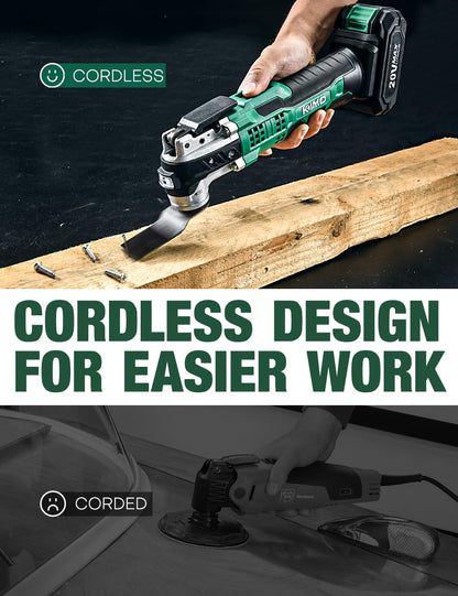 KIMO 20V Cordless Oscillating Tool Kit with 26-Pcs Accessories, Max 21000 OPM, 6 Variable Speed & 3° Oscillating Angle, Battery Powered Oscillating Multi-Tool for Cutting Wood/Nailing/Scraping/Sanding