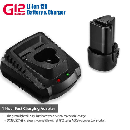 ACDelco ARW1209-K9 G12 Series 12V Lithium-Ion Battery And Charger Cordless 1/4” & 3/8” Ratchet Wrench Combo Tool Kit with Canvas Bag