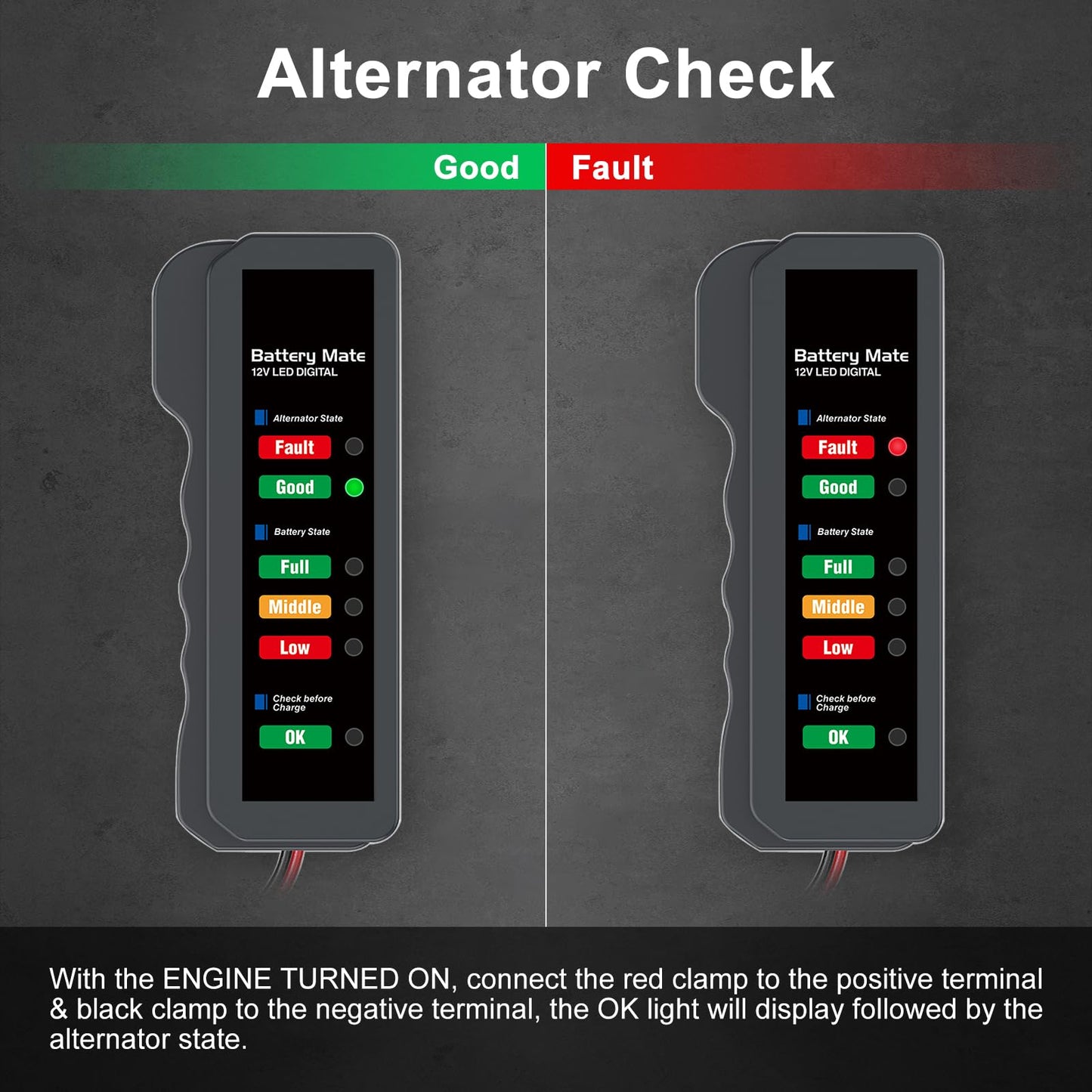 12V Car Battery Tester and Alternator Tester, Automotive Load Tester Indicator, 12 Volt Auto Check for Automobile