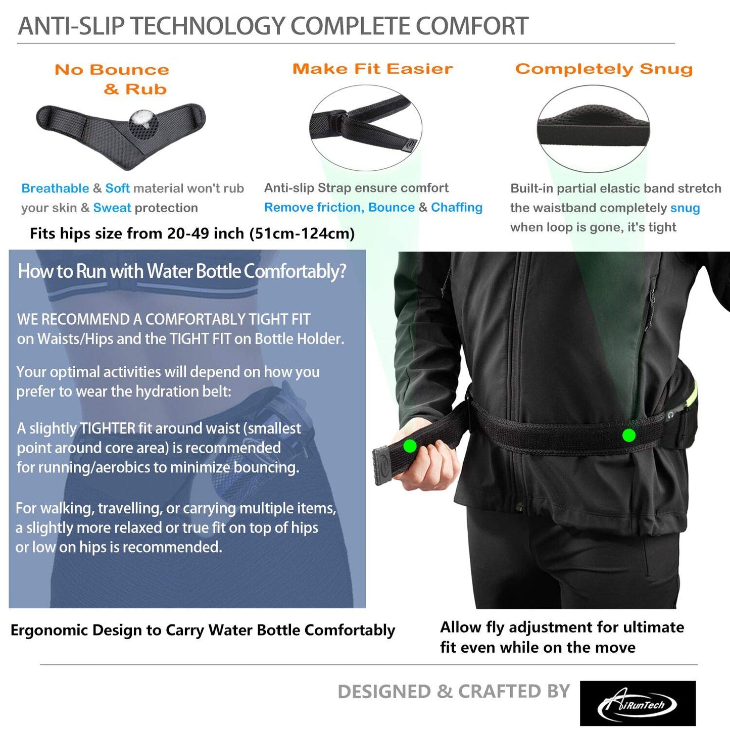 AiRunTech Running Hydration Belt with Water Bottle Holder,Hiking Fanny Pack for Phone and Wallet,Running Bag Runners Essentials Accessories Marathon Triathlon Walking Jogging Gear Gift