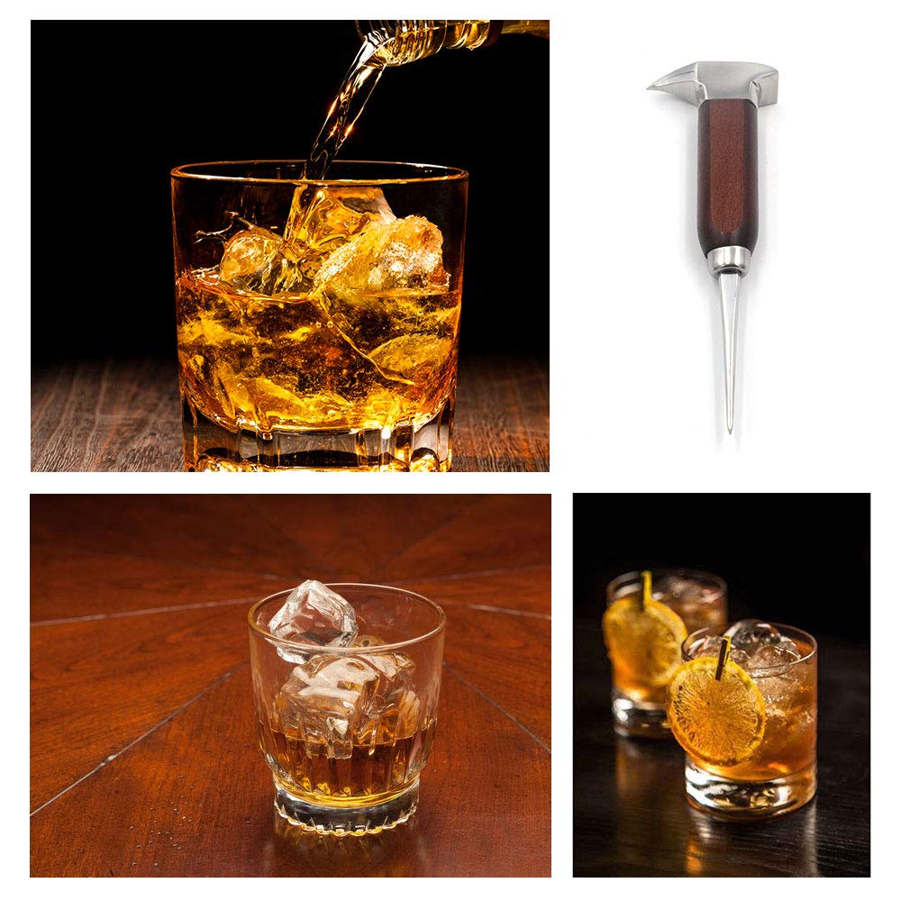 Ice Pick Stainless Steel, Ice Picks for Breaking Ice, Ice Pick with Wood Handle, Ice Picks for Kitchen, Bars, Bartender, Best Ice Carving Tools (short)