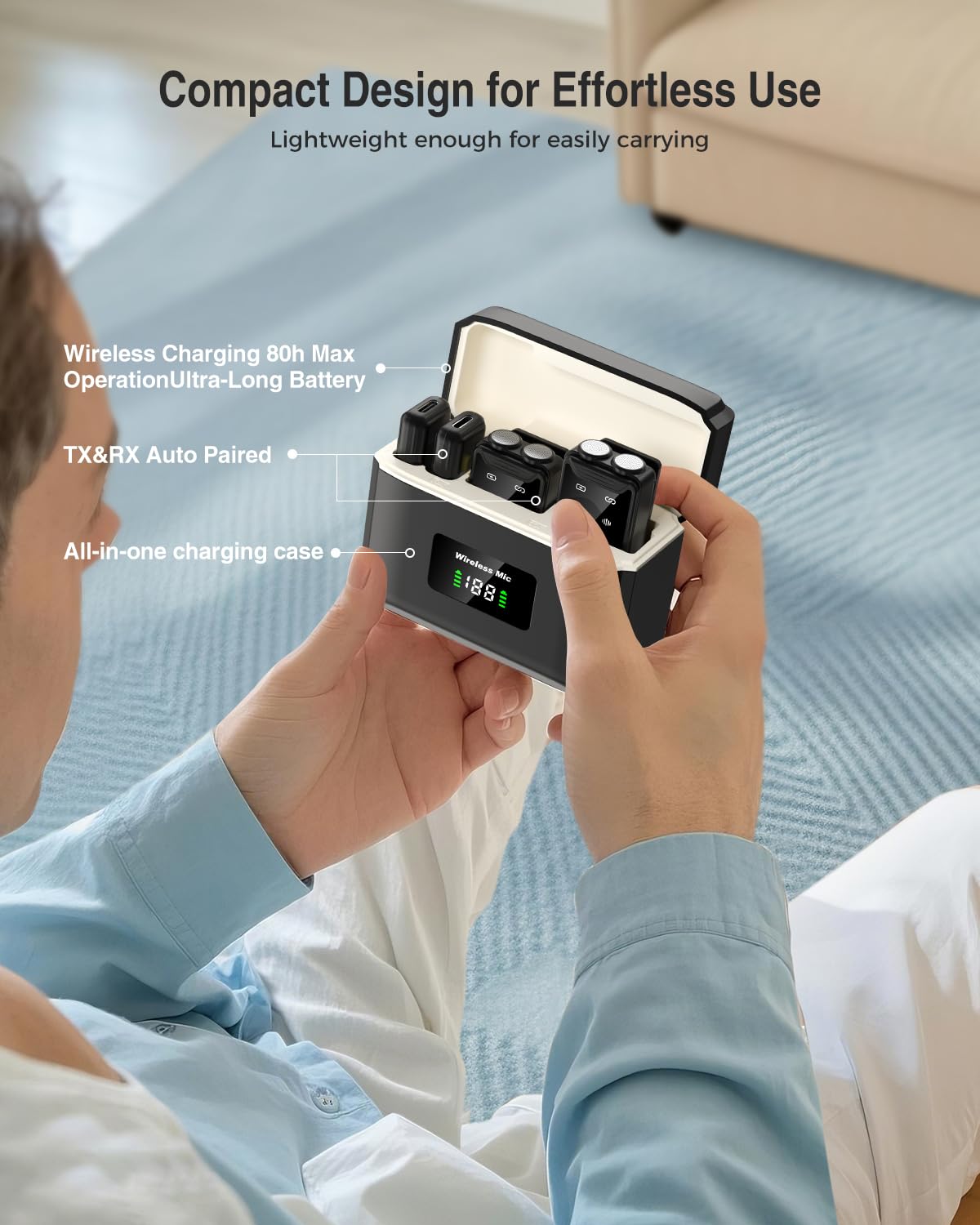 PQRQP Wireless Microphone for iPhone, iPad, Android(Lightning/USB C), Dual Microphones 20 H Battery Life, Mini Microphone, Cordless Double Mics for Video Recording, YouTube, TikTok, 164FT