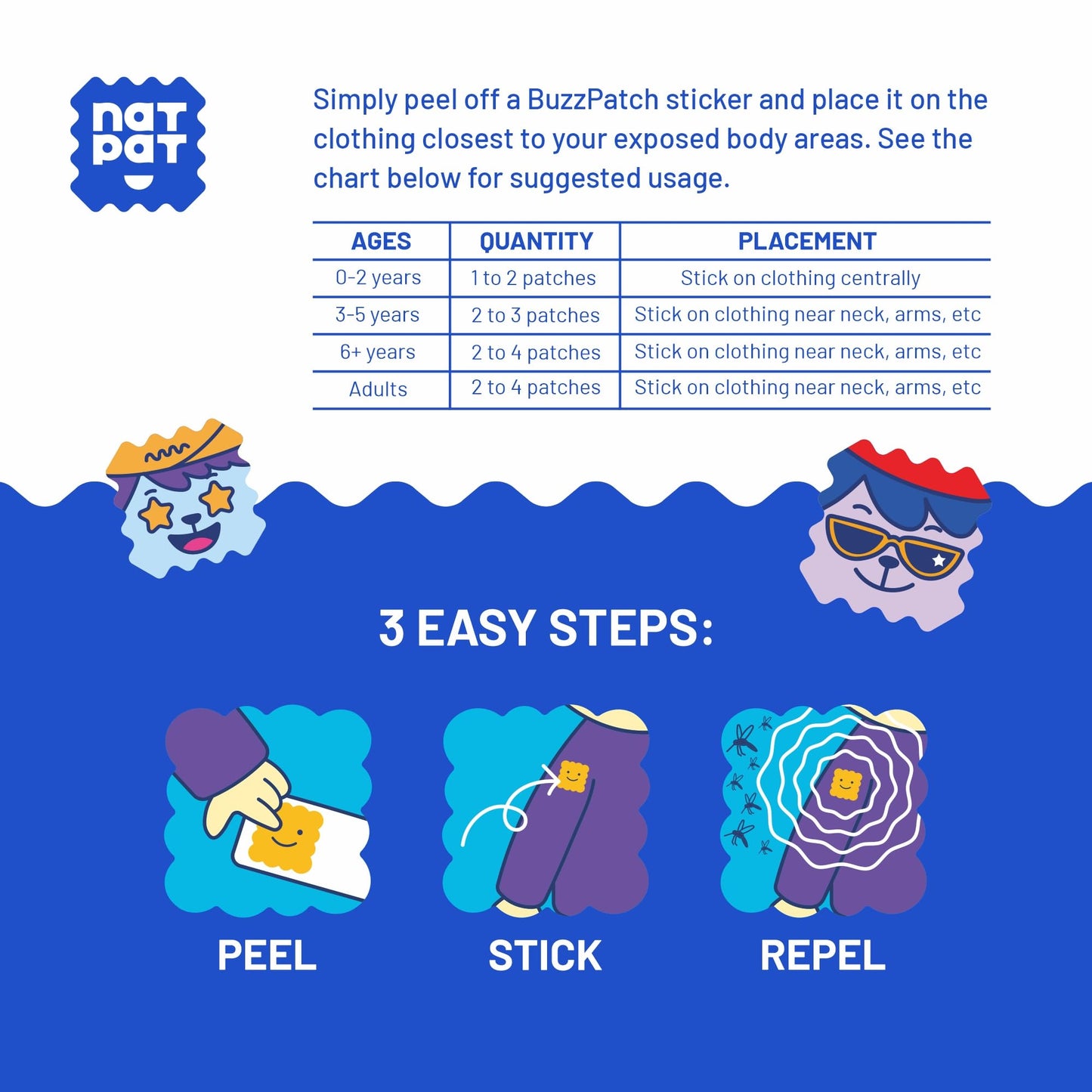 NATPAT Buzz Patch Mosquito Patch Stickers for Kids - Plant Based Ingredients, Non-Toxic - The Original All Natural Citronella Essential Oil Insect Patch, DEET Free, for Toddlers, Kids (60 Pack)