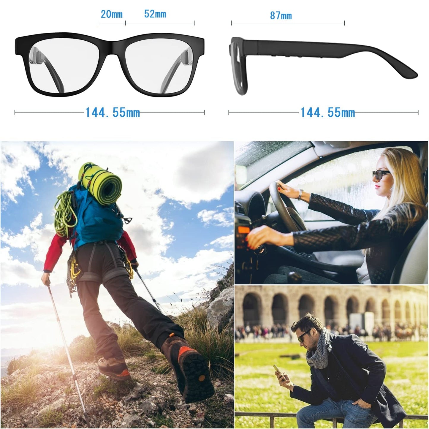 QZTELECTRONIC Smart Bone Conduction Glasses Bluetooth with Open-Ear Headphones, Photochromic Blue Light Blocking Lenses, IPX6 Waterproof, Hands-Free Calls/Music, Ideal Gifts for Dad/Men-Upgraded