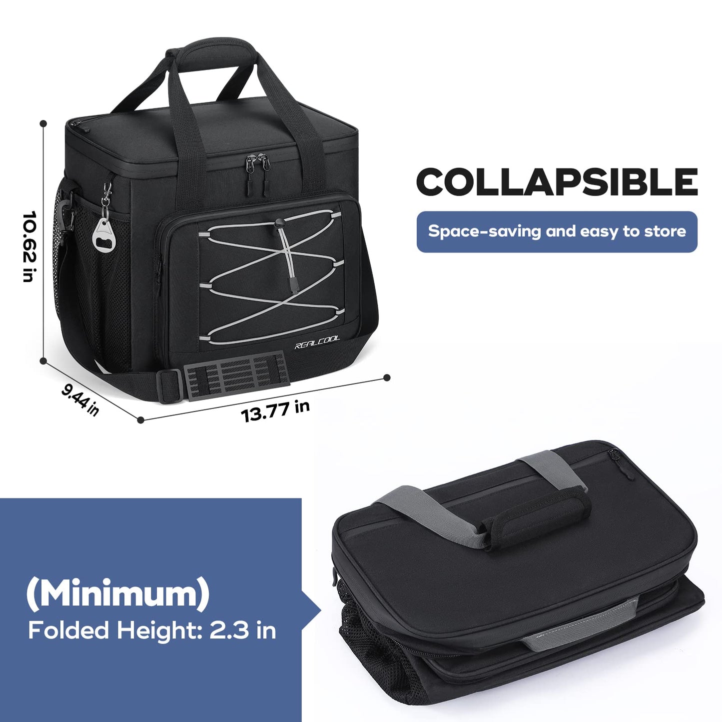 RealCool Soft Cooler Bag 35/45Can, Collapsible Cooler Insulated Leak Proof, Large Lunch Box for Men Women, Soft-Sided Cooler for Picnic, Grocery, Beach, Camping, Travel