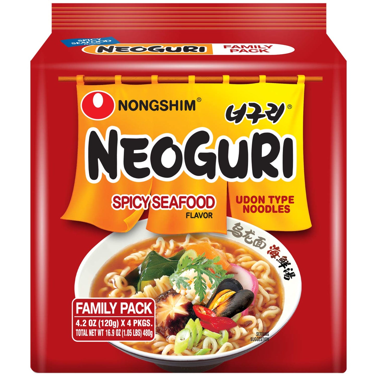Nongshim Neoguri Spicy Seafood with Udon-Style Noodle, 4.2 Ounce (Pack of 10)
