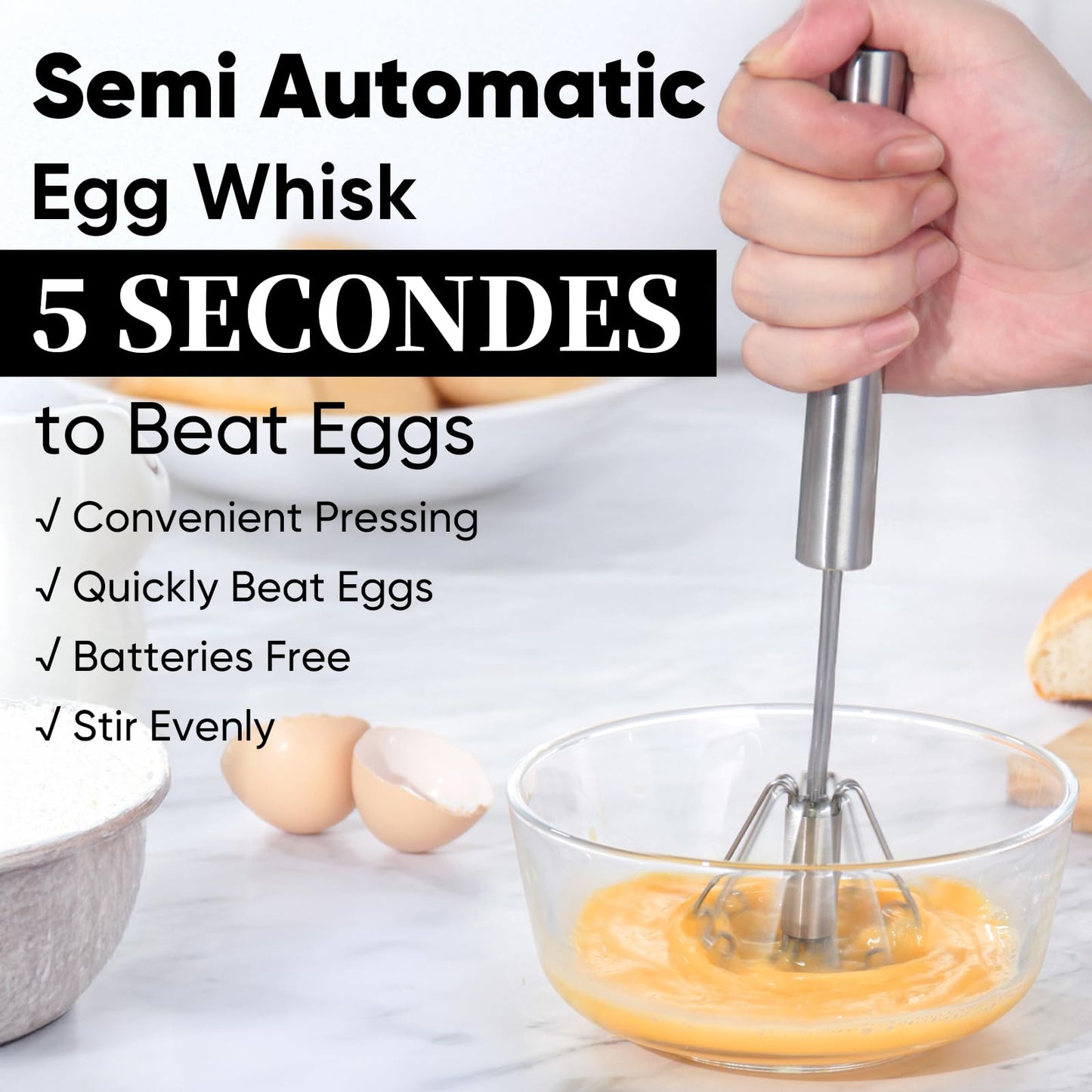 Newness Stainless Steel Whisk Blender for Home - Versatile Tool for Egg Beater, Milk Frother, Hand Push Mixer Stirrer - Kitchen Utensil for Blending, Whisking, Beating & Stirring