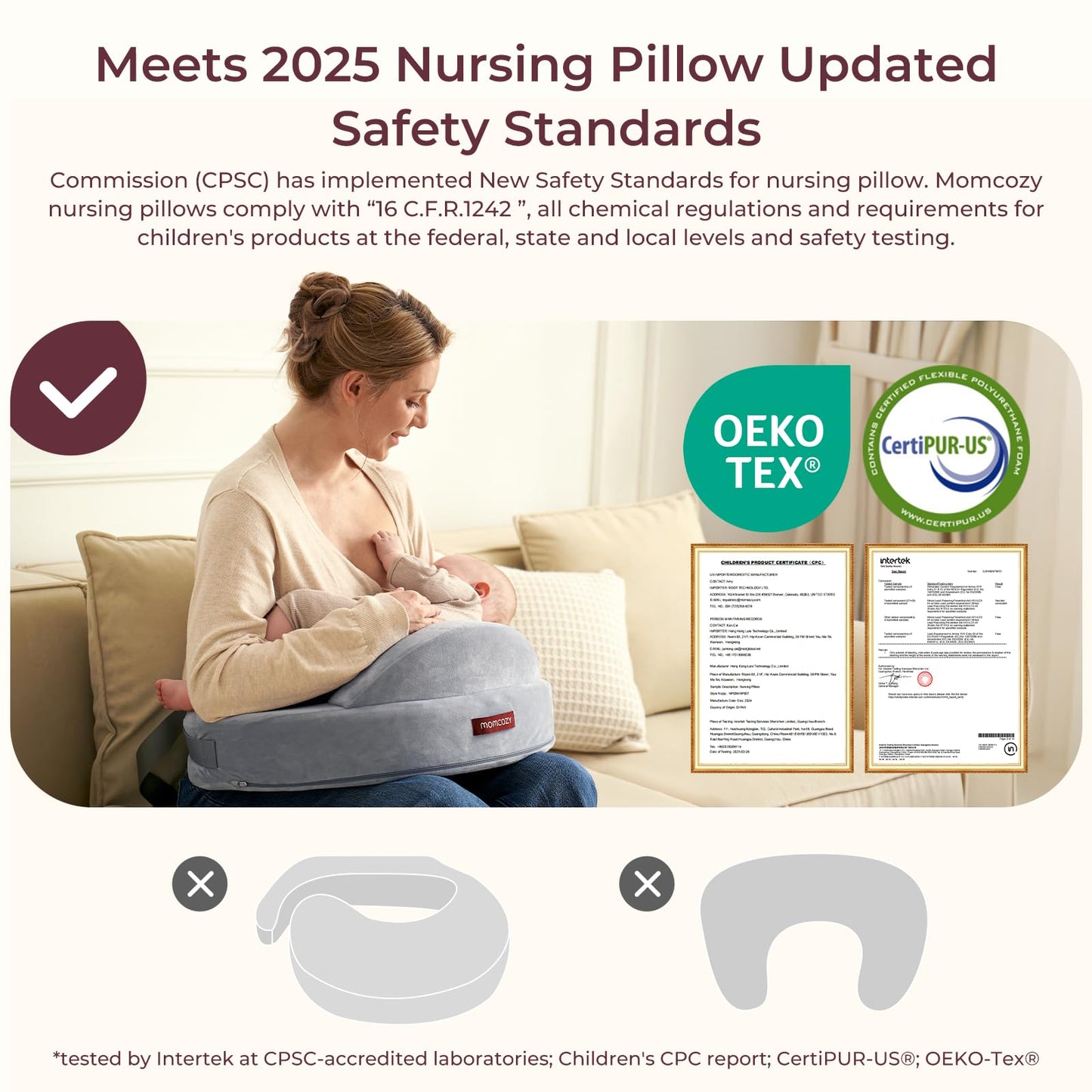Momcozy Innovative Safety Fence Nursing Pillow - Firm & Springy Memory Foam - Stable, Ergonomic Support & Comfort - Wider Breastfeeding Cushion, Adjustable, Removable Cover, Baby Safety Certified
