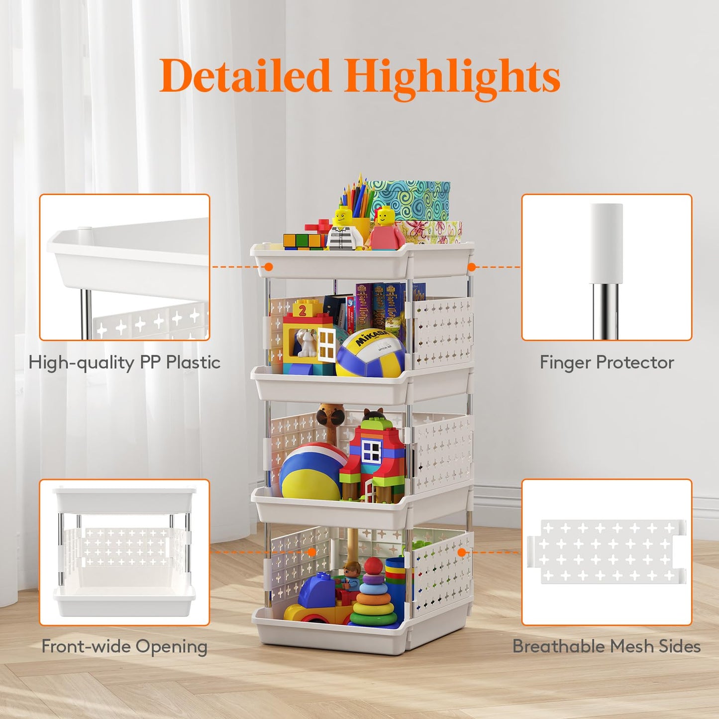 Lifewit Plastic Stackable Storage Baskets, 4 Tier Stacking Bins for Closet Wardrobe, Playroom, Kitchen and Pantry Organization, Large Capacity Multi-Functional Stackable Storage Containers Shelves