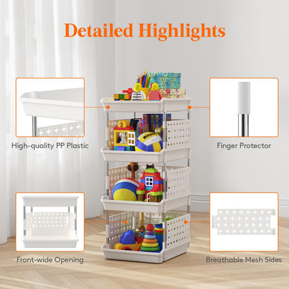 Lifewit Plastic Stackable Storage Baskets, 4 Tier Stacking Bins for Closet Wardrobe, Playroom, Kitchen and Pantry Organization, Large Capacity Multi-Functional Stackable Storage Containers Shelves