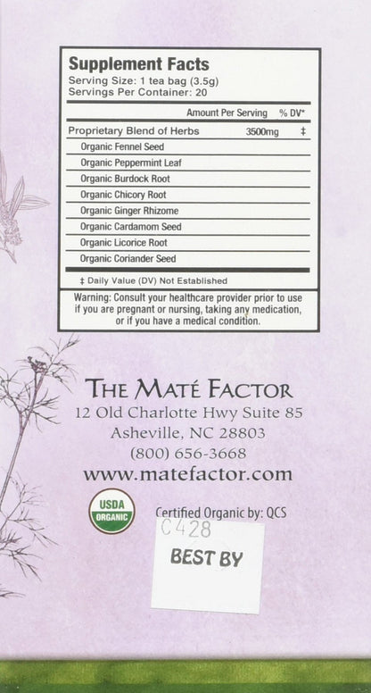 Mate Factor Functional Herbal Blends - Digestive Tea with Prebiotics 20 Bag(S)