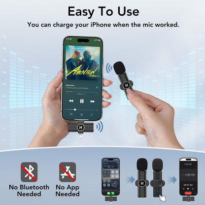 HEHOTTC Mini Wireless Lavalier Microphone for iPhone, iPad, Android Phone - Noise Reduction Lapel USB C Bluetooth Mic for Recording, Clip on Omni Lav Mic for Video Recording, Tiktok, YouTube, Vlog