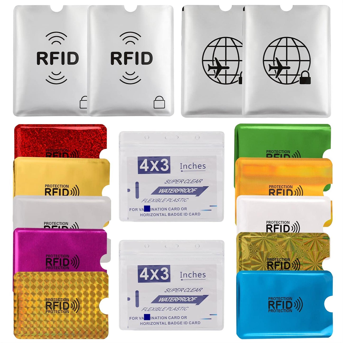 Luumxai 16 RFID Blocking Sleeves Set (10 Credit Card Holders & 4 Passport Protectors) Identity Theft Protection Secure Sleeves Set.Waterproof aluminum foil slim Design easily into your Wallet