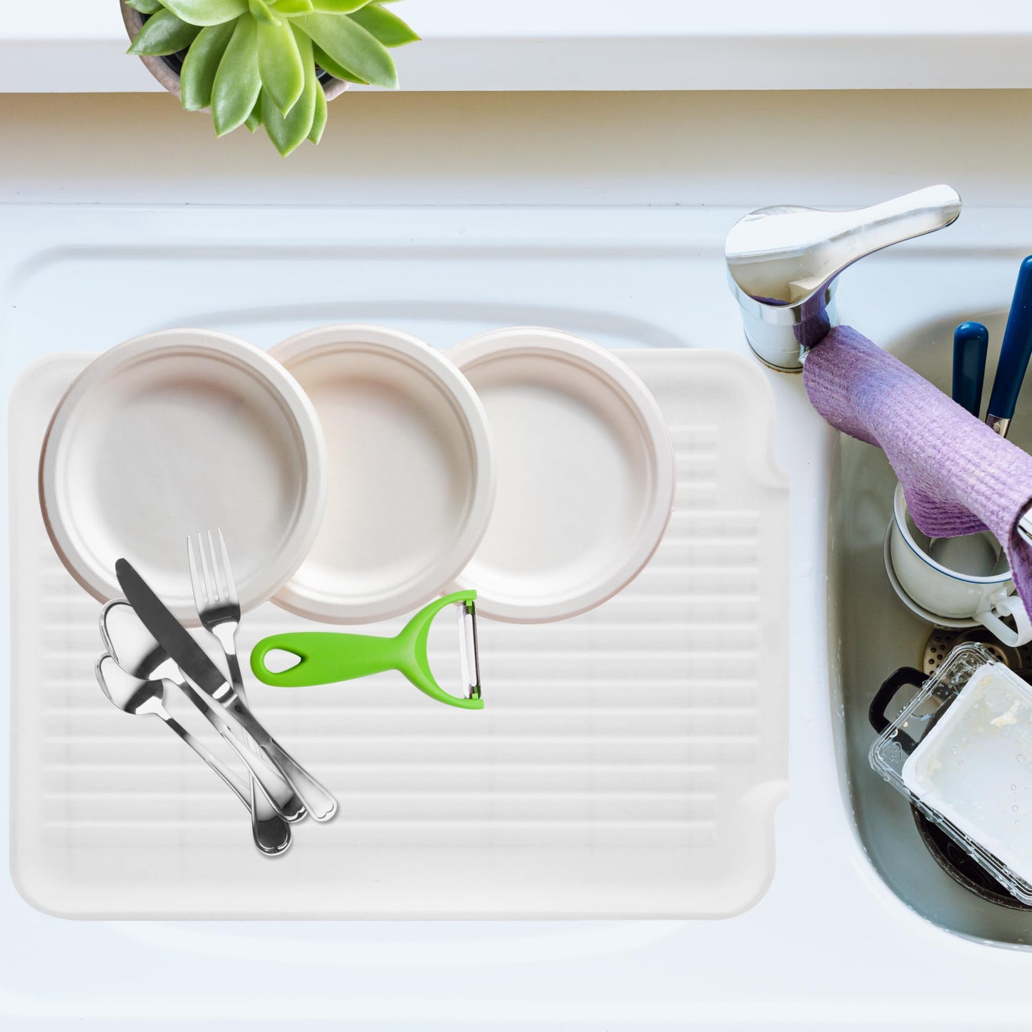 OGGI Dish Drain Board & Drying Rack Tray for Kitchen - Ideal Rigid Drainboard, Dish Drainer Tray, Dish Drain Boards for Kitchen Counter, 12.75 x 17.25" - White