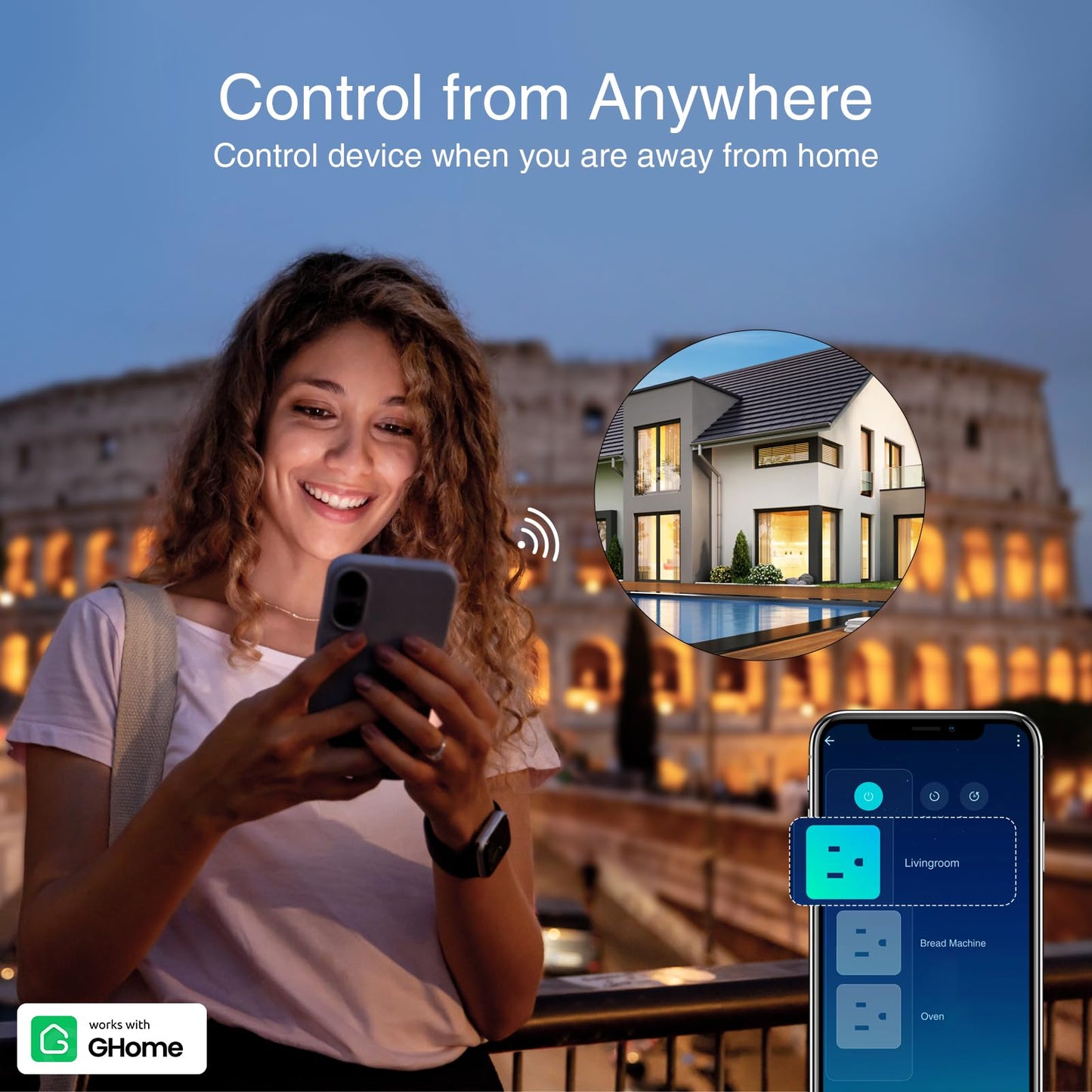 GHome Smart Power Strip with 3 USB Ports & 3 Smart Outlets Plugs That Work with Alexa & Google Home, WiFi Surge Protector, Flat Plug for Home Office Travel, 10A