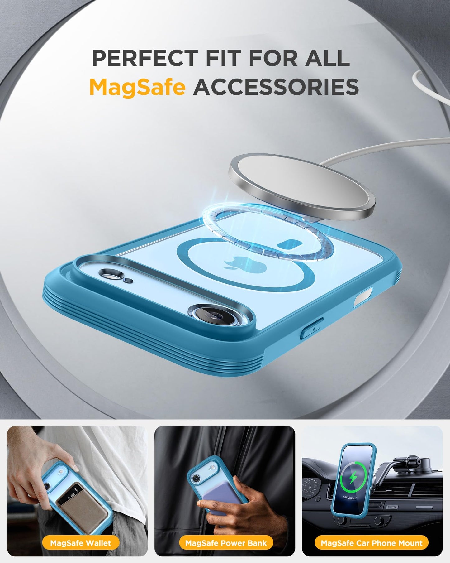 Miracase Magnetic for iPhone Air Case 6.5" [Compatible with MagSafe] Full-Body Phone Case with Built-in Glass Screen Protector & Camera Control,Drop Proof iPhone 17 Air Case Cover, Blue