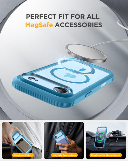 Miracase Magnetic for iPhone Air Case 6.5" [Compatible with MagSafe] Full-Body Phone Case with Built-in Glass Screen Protector & Camera Control,Drop Proof iPhone 17 Air Case Cover, Blue