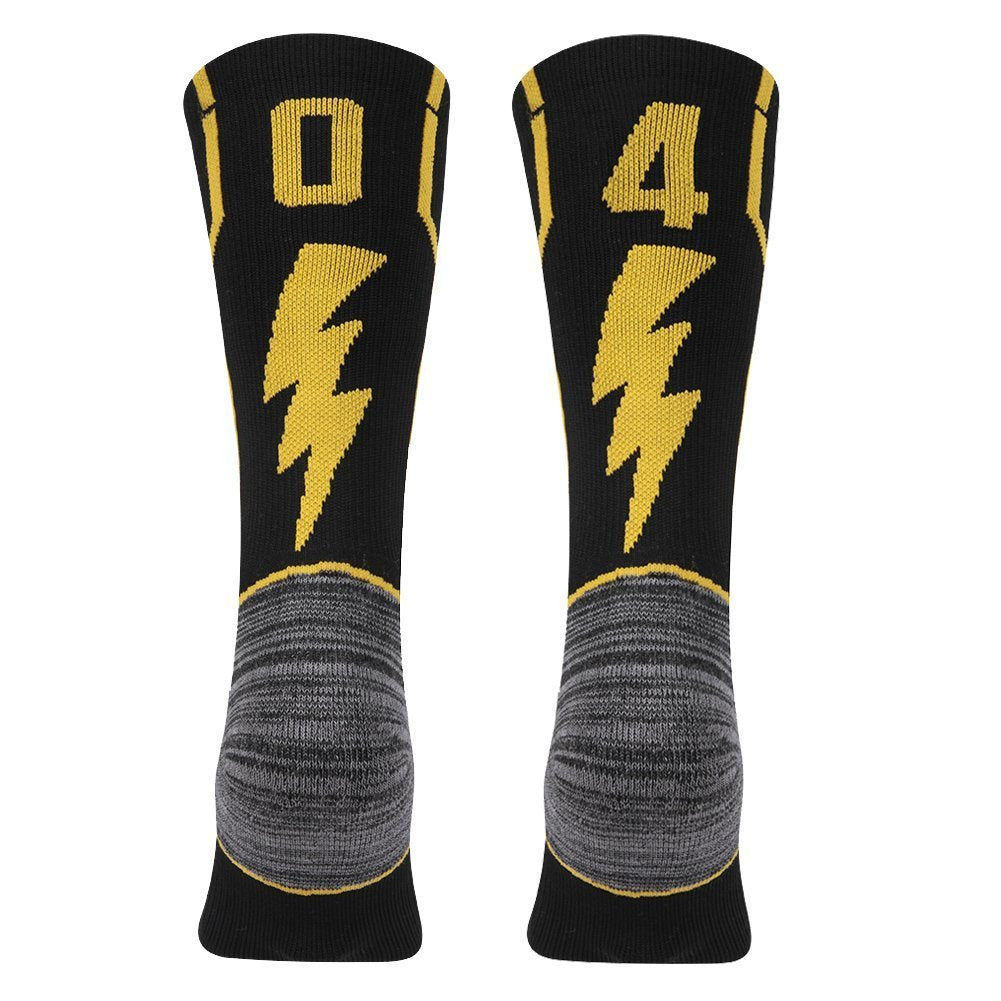 KitNSox Adult Youth Mid Calf Cushion Team Sports Number Socks for Basketball Football Baseball Gold/Black