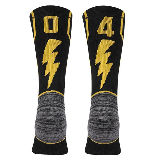 KitNSox Adult Youth Mid Calf Cushion Team Sports Number Socks for Basketball Football Baseball Gold/Black