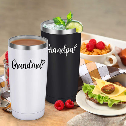 Lifecapido Grandpa and Grandma Travel Tumbler Set, Insulated Stainless Steel Tumbler with Lids, Funny Grandparents Christmas Gifts for Grandpa Grandma from Grandchildren Grandkids(20oz, Black&White)