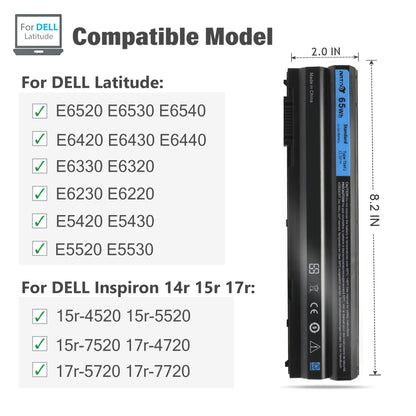 NATNO T54FJ 8858x Laptop Battery for Dell Latitude E6420 E6430 E6440 E6520 E6530 E6540 E5520 E5530 E5420 E5430, Inspiron 17r-7720 17r-se-7720 17r-5720 15r-5520 15r-7520 [65Wh 11.1V 6 Cell]