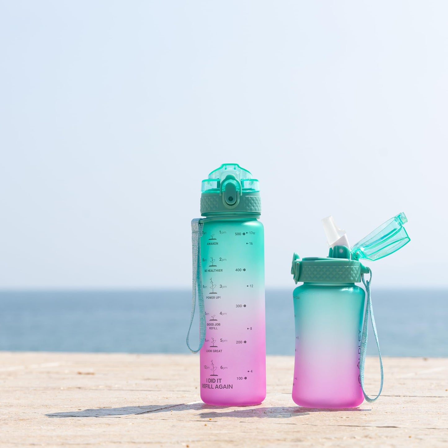 OLDLEY Kids Water Bottle for School, 12 oz (2 lids) BPA-Free Reusable Leak-proof Durable Tritan Plastic Water Bottles with Straw & Chug Lids, Anti-dust Spout Cover (Green Purple)