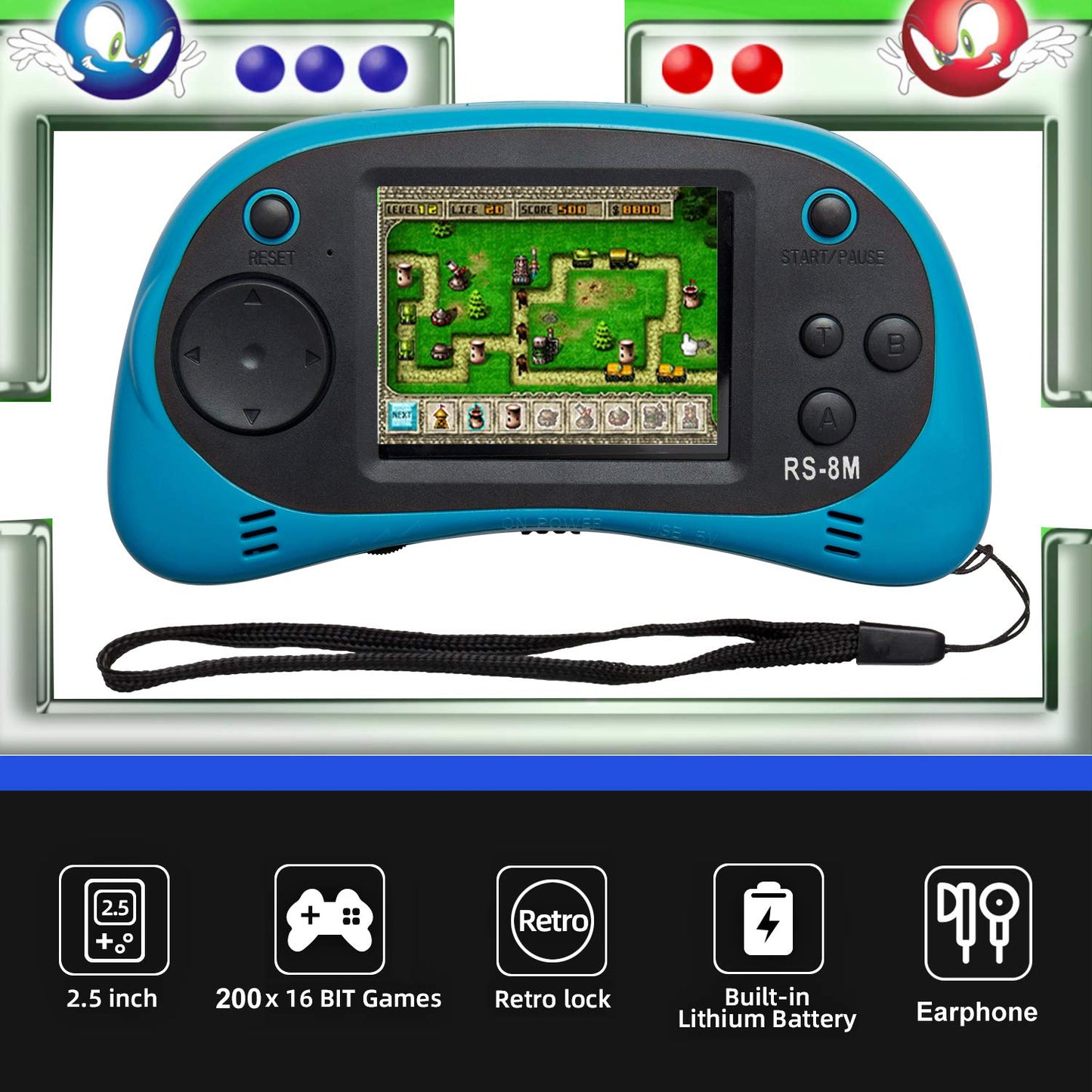 Kids Handheld Portable Video Game Player with 200 Games - 16 Bit 2.5 Inch Screen Mini Retro Electronic Machine for Boys Girls