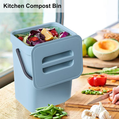 LALASTAR Compost Bin Kitchen, Small Compost Bin for Kitchen, Countertop Compost Bucket with Lid, Odorless Hanging Trash Can for RV/Office/Dog, Mini Food Waste Bin for Countertop, 3L/0.8 Gal, Blue
