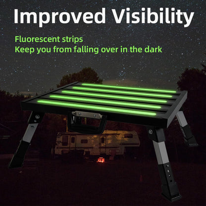 GarfatolRv 19”×14.5” Foldable Large RV Steps with Glow in The Dark Tapes Adjustable RV Step Aluminum RV Step Supports Up to 1500 lbs