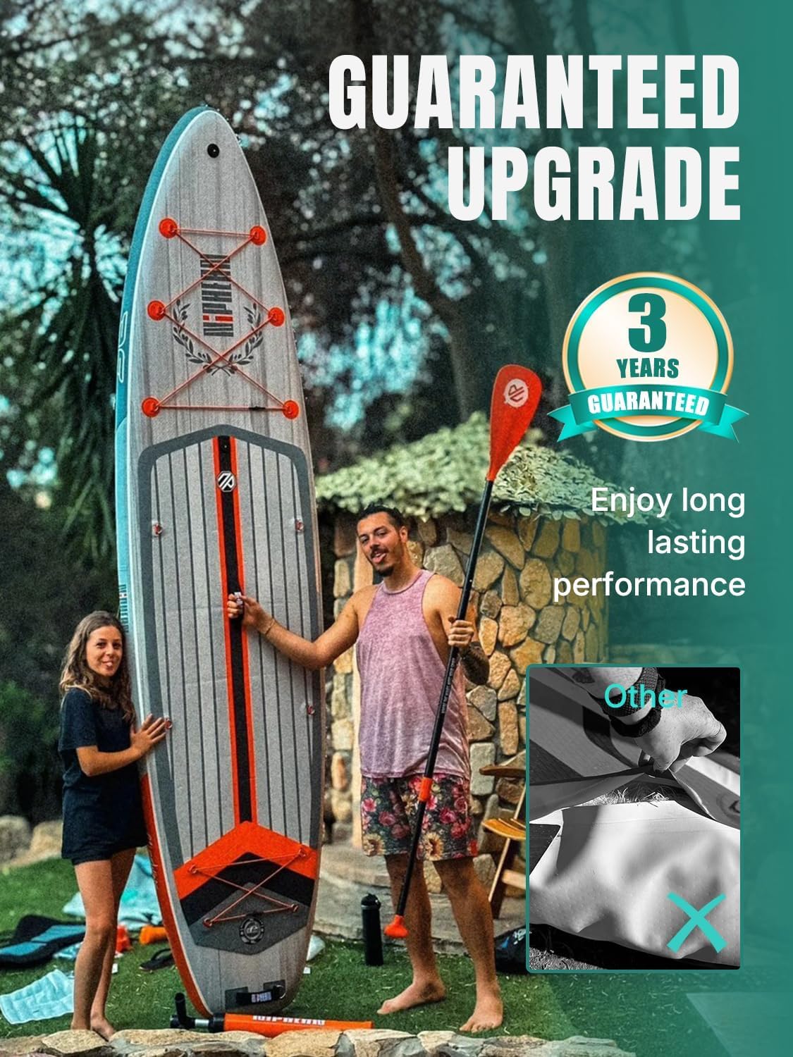 Niphean (Extra Large) Inflatable Paddle Board, SUP for 2+1 People/Family, Stand Up Paddle Board with (Beginner Friendly) StabilTrac Fin, Waterproof Phone Pouch, Paddle Boards for Adults, Gift Ideas