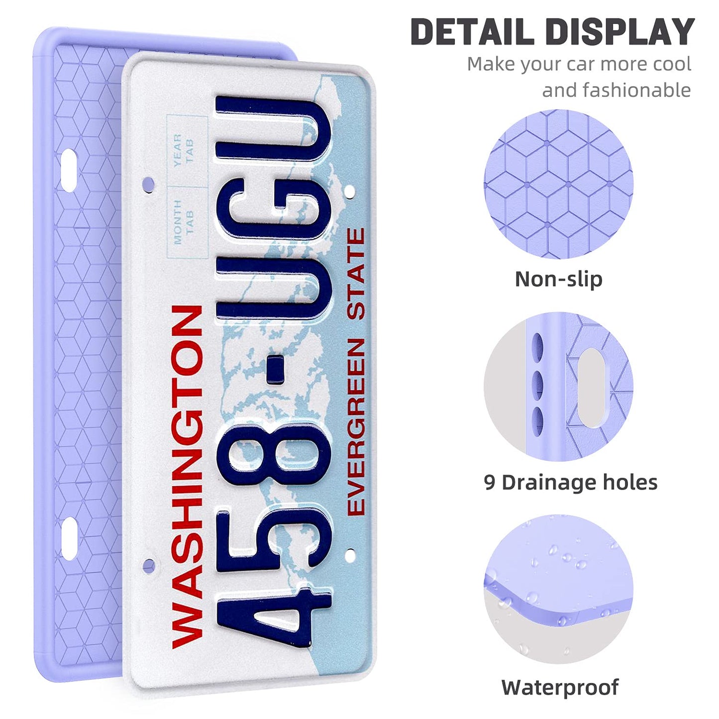 QiqaMole 2 Pack Silicone Frame Front Back License Plate Cover/ Bracket Holder Rust-Proof, Rattle-Proof, Weather-Proof, for US CA Standard Cars (Light Green)