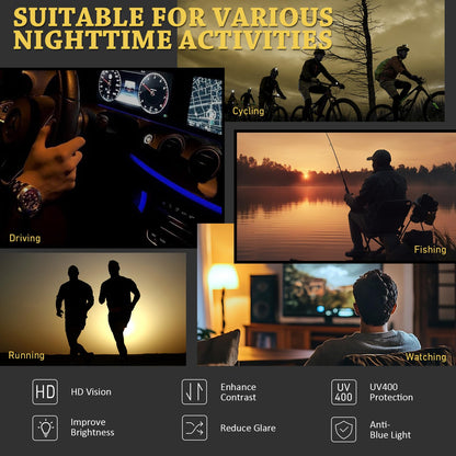 Night Vision Driving Glasses for Men Women,Sports Style Wrap Around Anti Glare with Polarized Yellow Lens