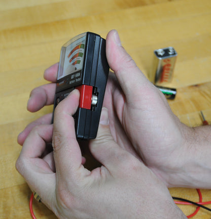 Gardner Bender GBT-500A Analog 1.5 V Button Cell/22.5 Photo/AA/AAA/12 V/9 V/Lantern Cells & More, Leads Battery Tester,14 Battery Range, Black