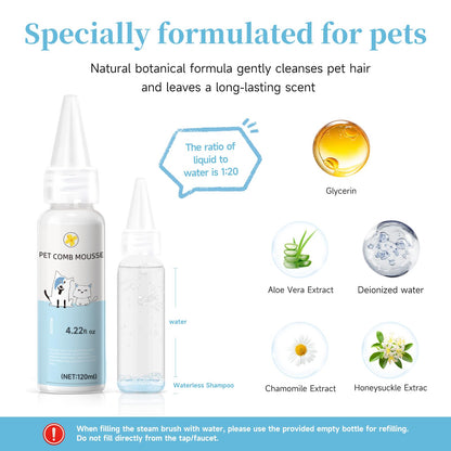 Pet Steam Brush for Dog & Cat – 3-in-1 Spray Hair Removal Comb for Shedding & Grooming Water-Free Shampoo, Bath Gloves,Bath Brush, Tooth & Ear Brush, Towel (10PCS)