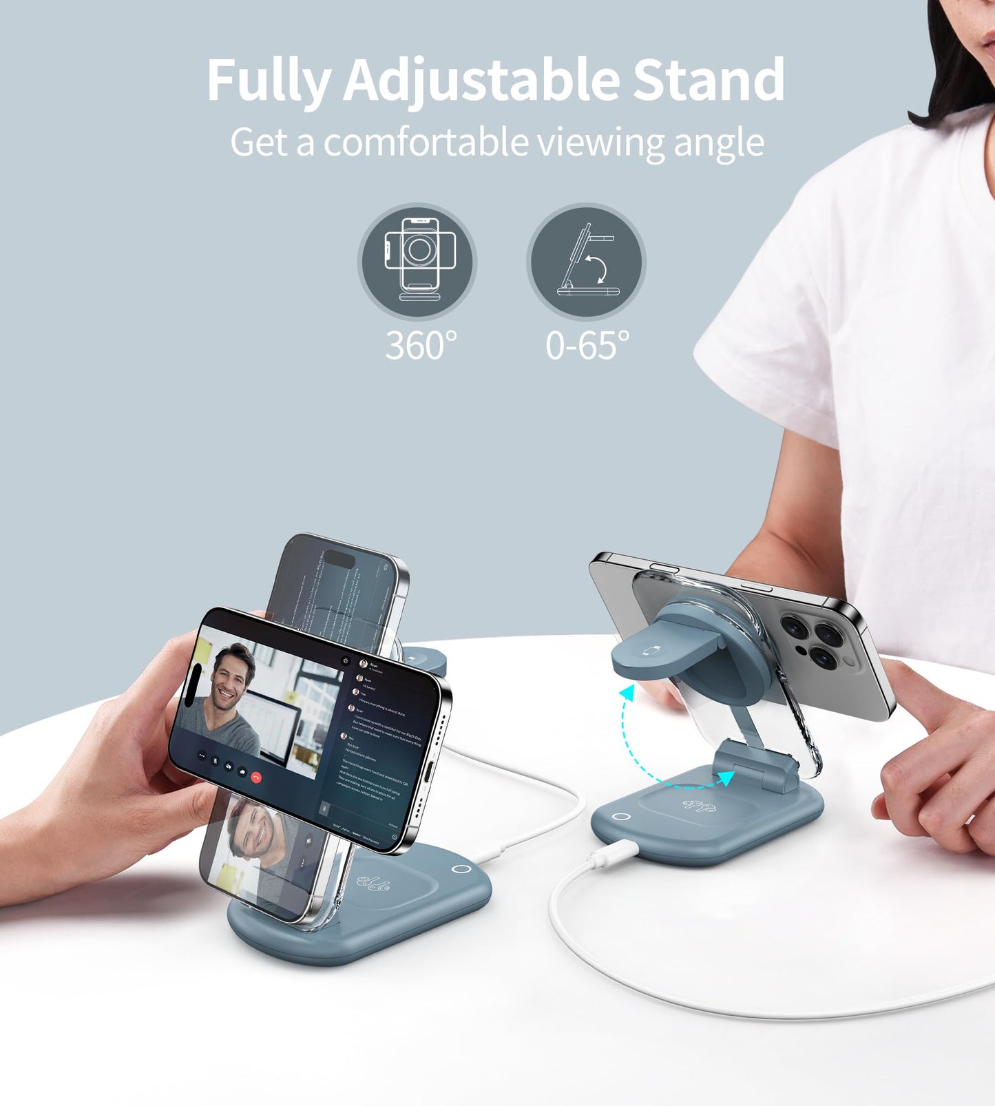 3 in 1 Magnetic Wireless Charging Station for Apple Devices, Fast Foldable Travel Mag-Safe Charger Stand with Night Light for iPhone 16 15 14 13 12 Series, Apple Watch/AirPods Pro,LB