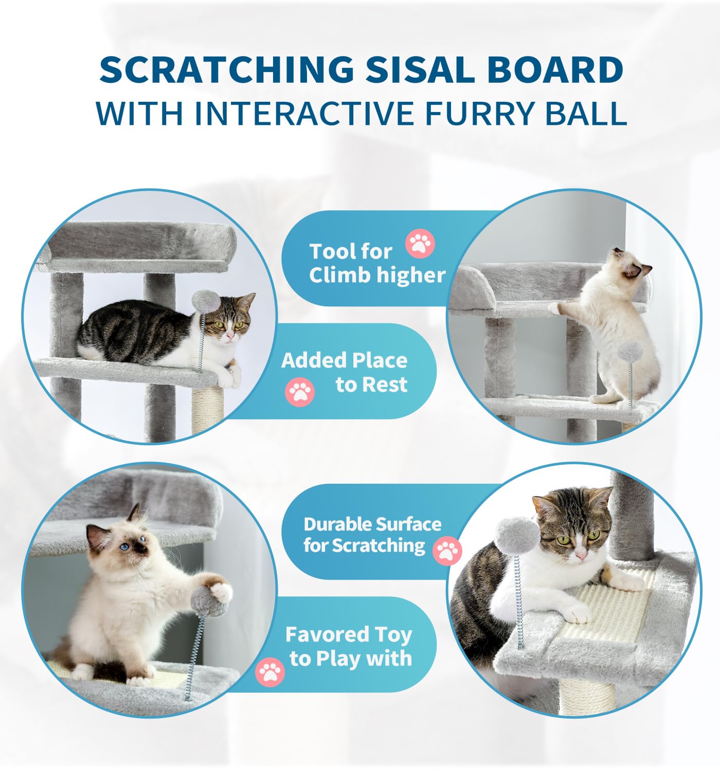 Made4Pets Cat Tree, Carpet Cat Tower Grey for Indoors Cats, Cute Wood Kitty Condo with Scratching Post and Pad, 29" Multi-Level Modern Activity Climbing Furniture for Small and Medium Cats