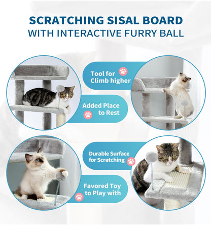 Made4Pets Cat Tree, Carpet Cat Tower Grey for Indoors Cats, Cute Wood Kitty Condo with Scratching Post and Pad, 29" Multi-Level Modern Activity Climbing Furniture for Small and Medium Cats