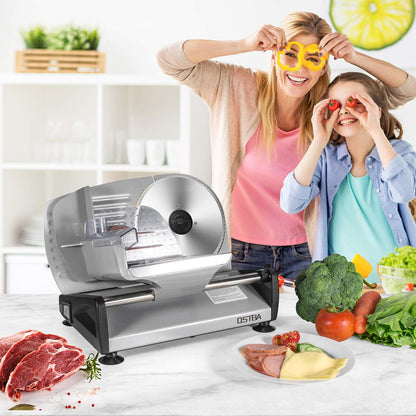 OSTBA Electric Deli Meat Slicer, 200W Food Slicer with 0-15mm Adjustable Thickness, 7.5” Removable Stainless Steel Blade & Food Carriage, Child Safety Lock, Easy to Clean - For Home Use
