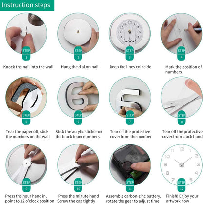 AILILIFE 3D DIY Wall Clock Decor Sticker Mirror Frameless Large DIY Wall Clock Kit for Home Living Room Bedroom Office Decoration (Sliver)