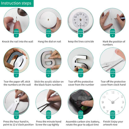 AILILIFE 3D DIY Wall Clock Decor Sticker Mirror Frameless Large DIY Wall Clock Kit for Home Living Room Bedroom Office Decoration (Sliver)