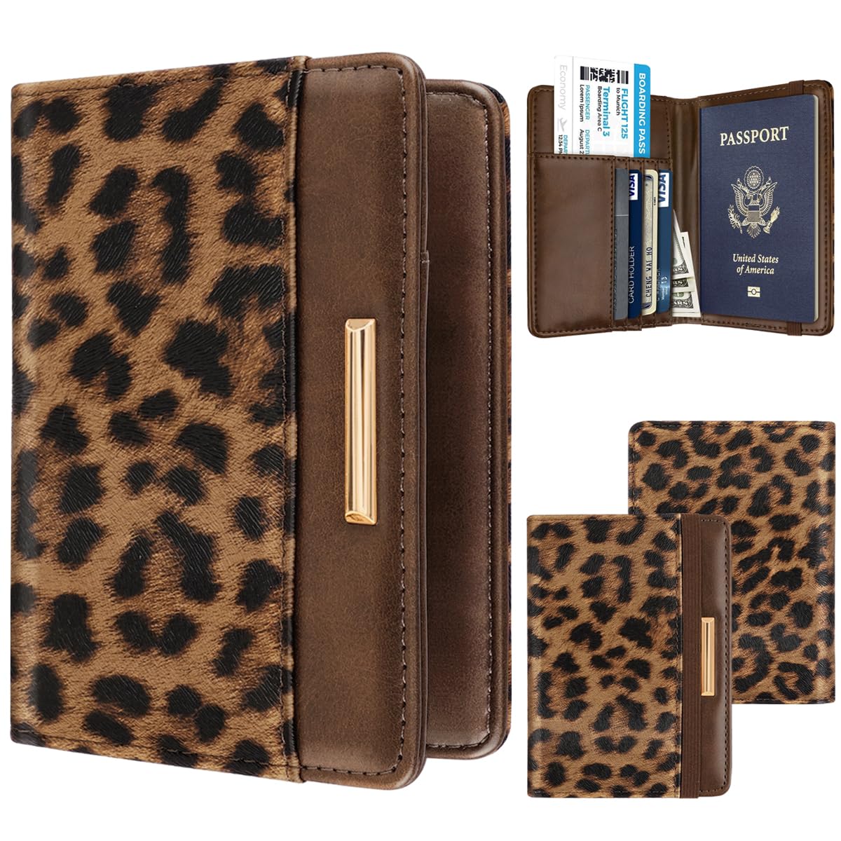 Passport Holder Cover,Traveling Passport Case Cute Passport Wallet for Women,Leopard