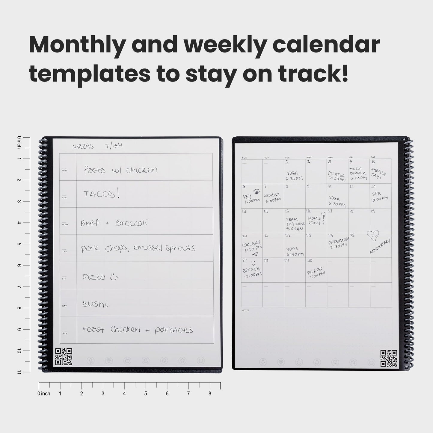 Rocketbook Fusion Reusable Undated Productivity Planner, Letter Size 8.5x11, Gray - Goals, Monthly and Weekly Calendar, Daily To-do List, Lined and Dotted Notes Pages