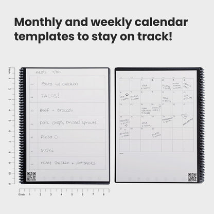 Rocketbook Fusion Reusable Undated Productivity Planner, Letter Size 8.5x11, Gray - Goals, Monthly and Weekly Calendar, Daily To-do List, Lined and Dotted Notes Pages